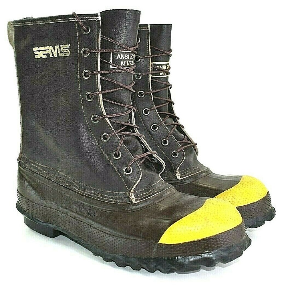 SERVUS Men's Brown Leather Union Made‎ Insulated Wool Red Ball Work Boots Sz 8
